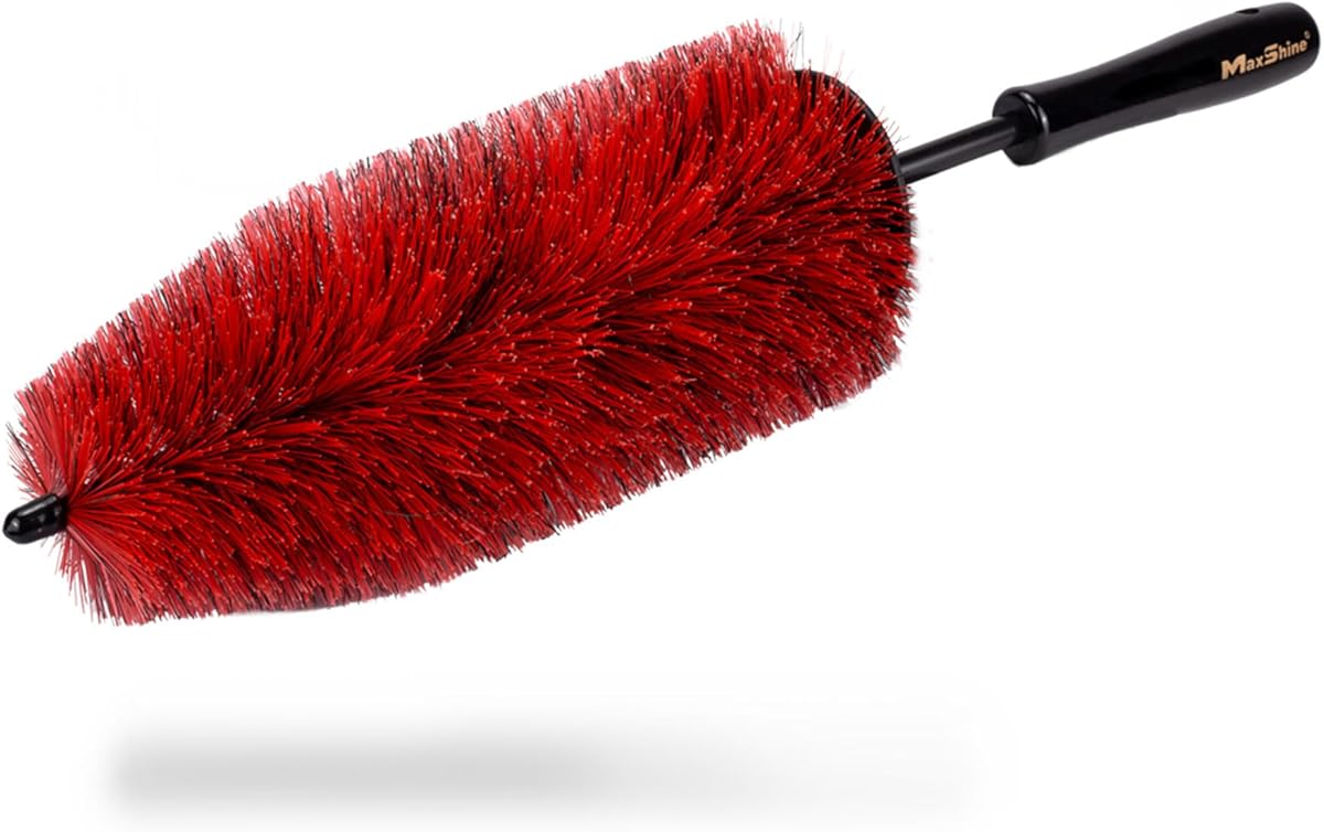 Maxshine Wheel & Rim Brush 10” (Red & Black) | Large Soft Bristle PP Material with Comfort Grip & Knuckle Guard | Scratch-Free Wheel Cleaning Brush | Universal Car Detailing Tool for Rims & Tires : Automotive