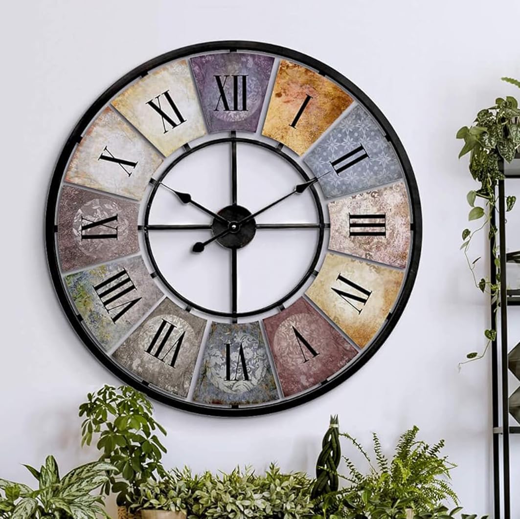 K&L Wall Art Reloj de Pared Gigante de Metal XXL diseño Antiguo números Romanos Ø 80cm Retro hogar Reloj de Cocina Vintage