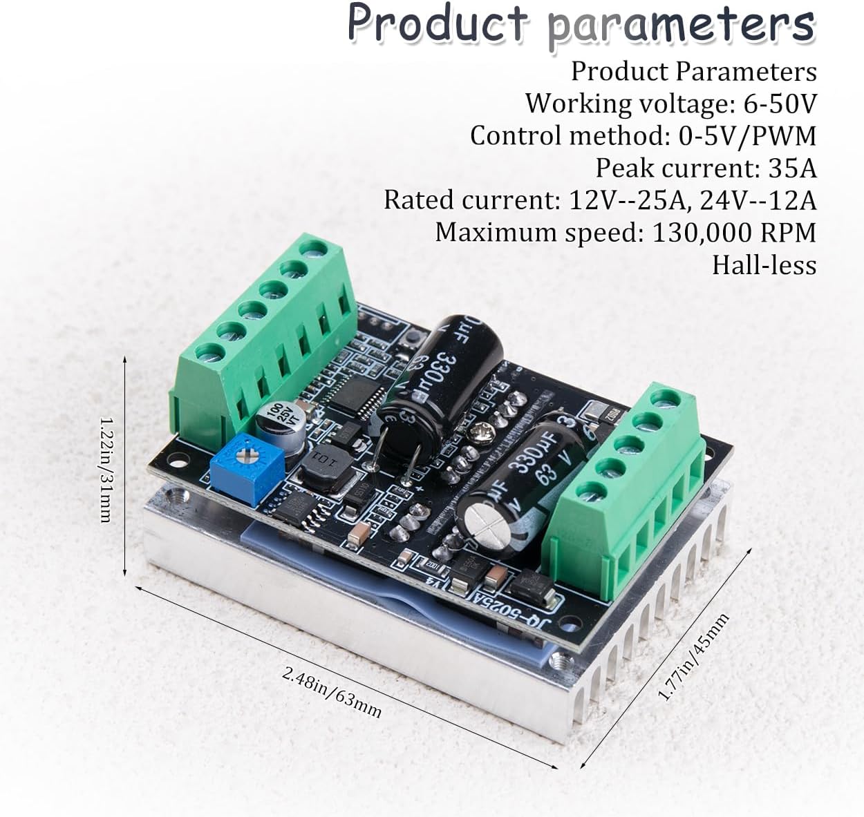 KOOBOOK 1Pcs BLDC Motor Driver Board 6-50V 300W PWM DC Brushless Electric Speed Controller 3 Phases Hall-Less Motor Controller Module with Forward/ Reverse/ Stop/ Brake Function