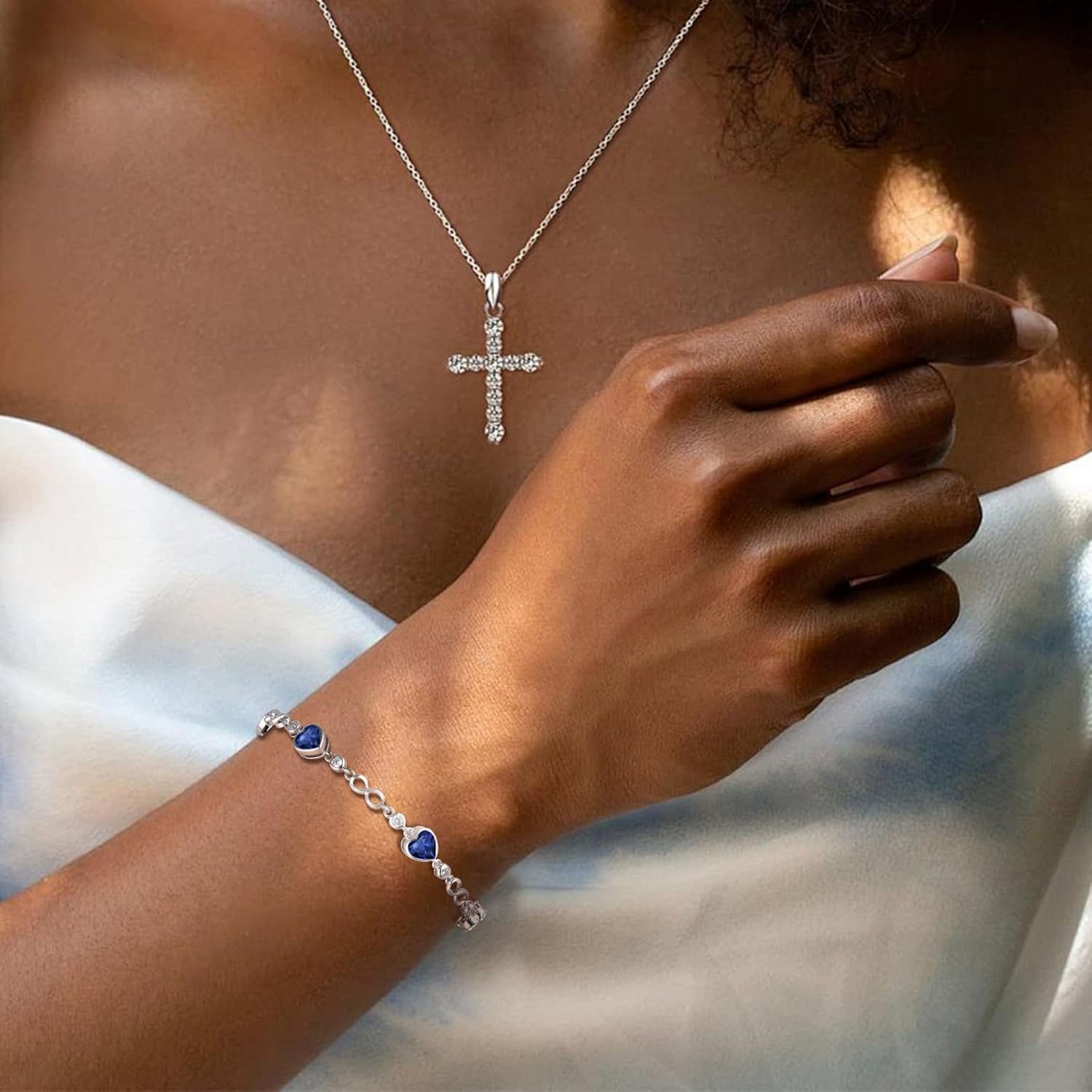 Valentine's Day Gift for Her | Sterling Silver Birthstone Bracelet for Women | Ideal Birthday Anniversary Jewelry | 14k G Plated Infinity Heart Link Adjustable Bracelet, Gifts for Wife Mom Girlfriend - Image 3