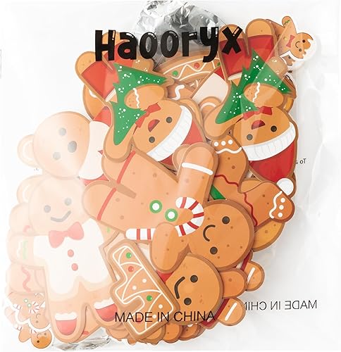 Miniatura 7 de Haooryx Juego de 120 tableros de anuncios de Navidad de invierno con diseño de hombre de jengibre para decoración de aula, recortes de papel para