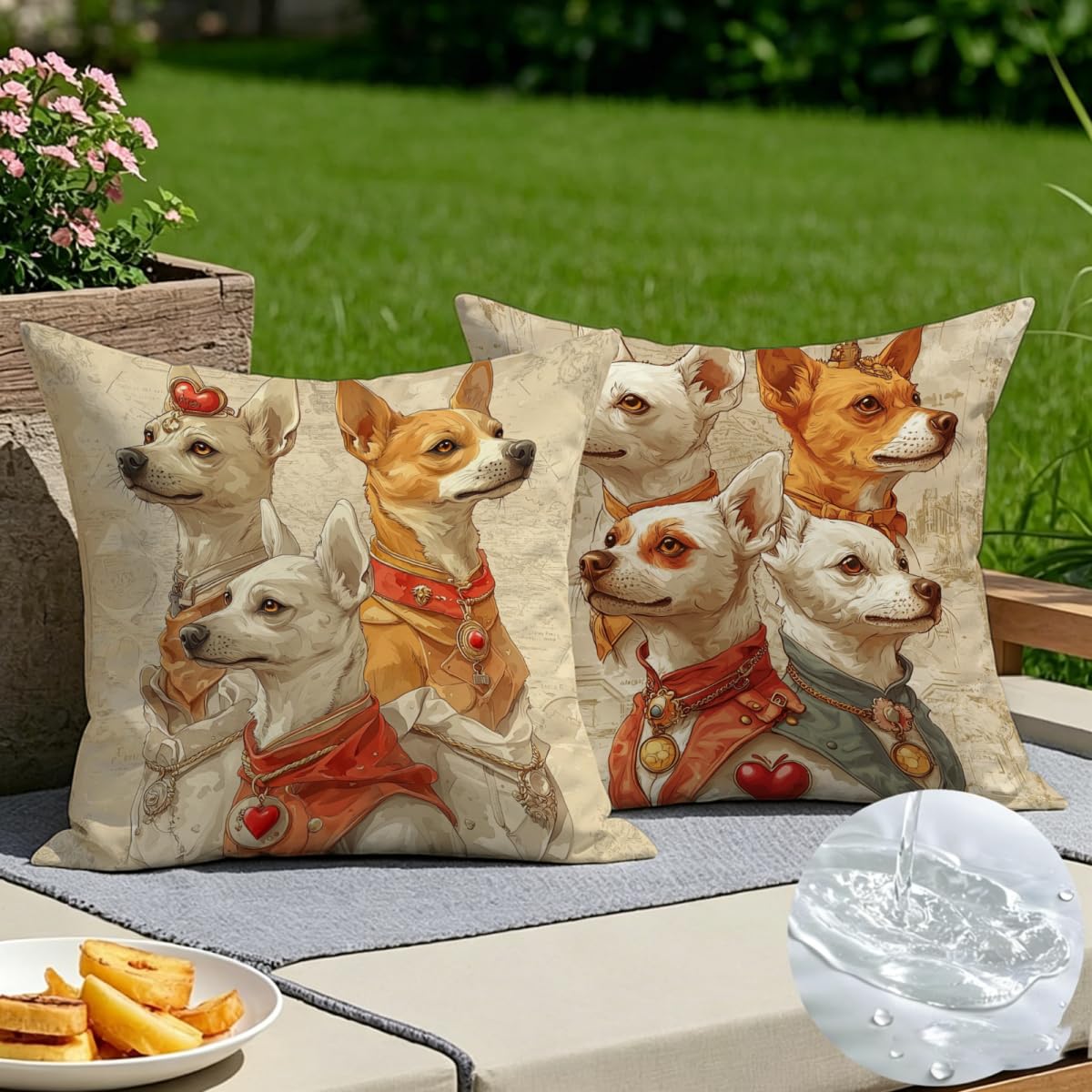 Housse de coussin 55x55 imperméable lot de 2 cheval en lin pour jardin