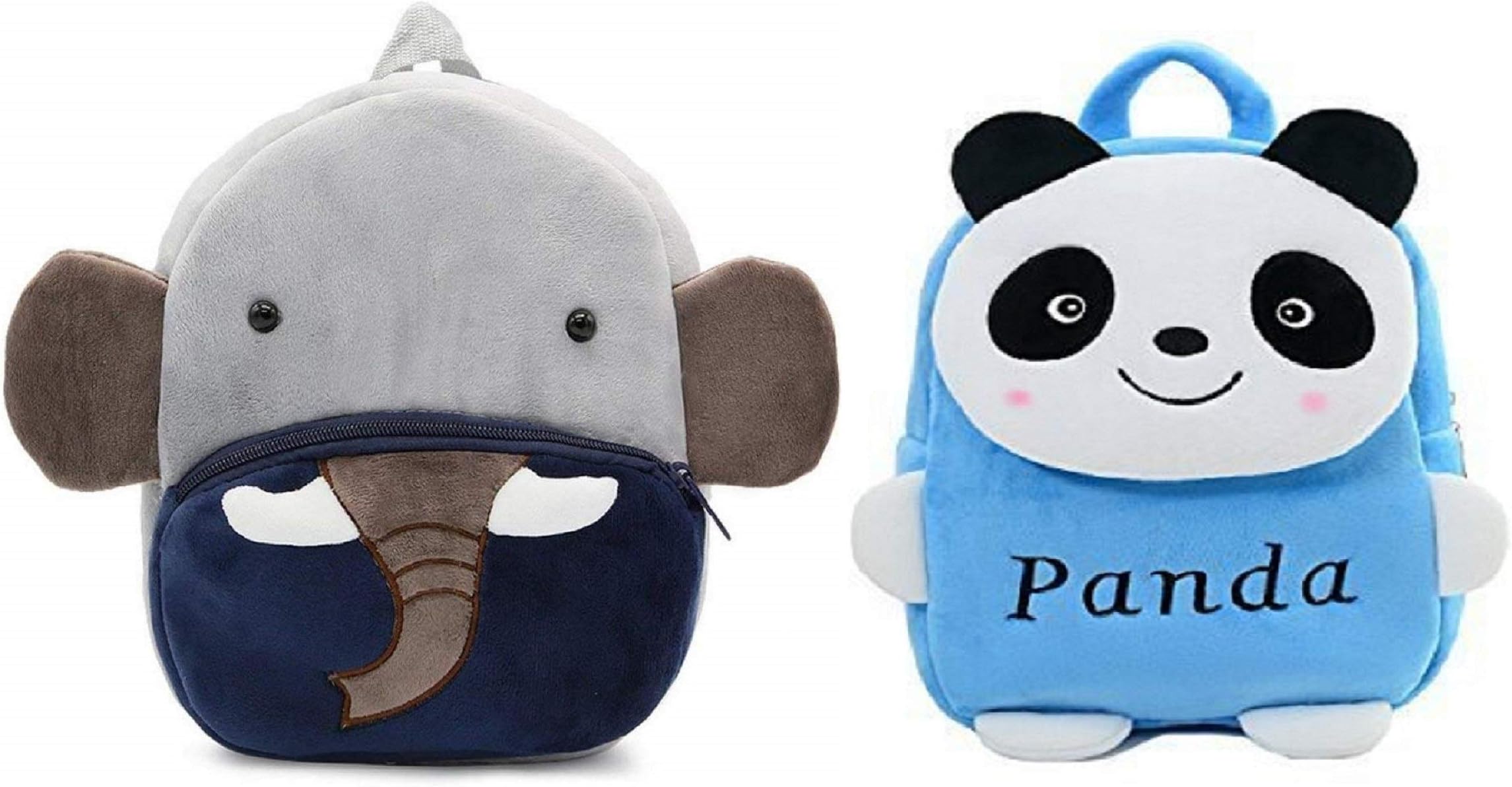 Black HillBlack Hill Kids School Bag Combo Soft Plush Backpack Cartoon Bags Mini Travel Bag for Children Girls Boys (Ch Elephant & Blue Panda)