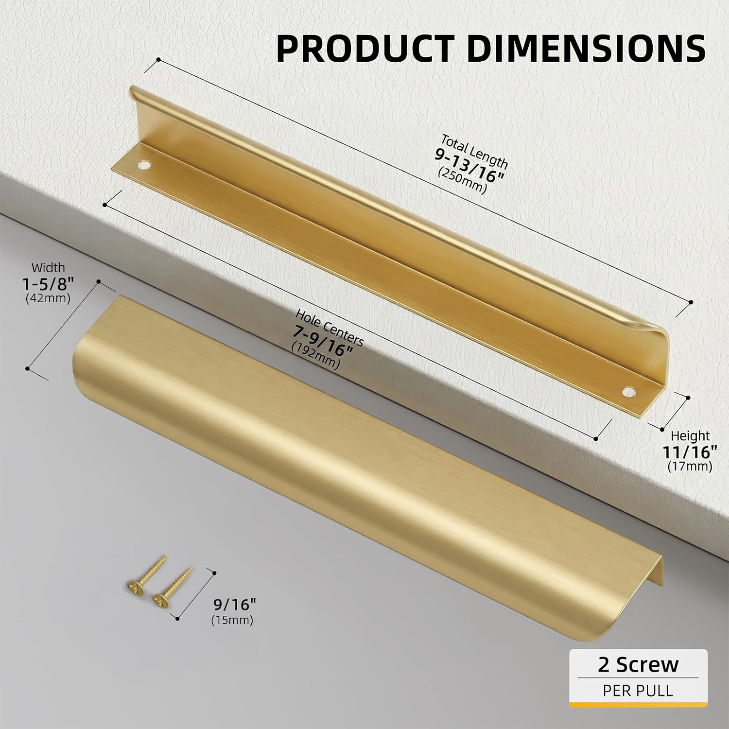 Goldenwarm 10 Pack 7-1/2 Inch Matte Gold Finger Pulls Cabinet Edge Pulls Brushed Brass Drawer Handles Edge Hardware for Kitchen Cupboard