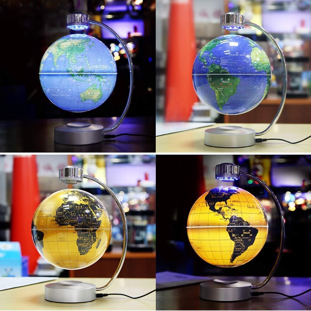 Globe Explore The World Floating Globes 8 Inches Levitating Globes Colorful Led Light Educational Gifts Tool Home Office Desk Decoration,Gold School (Color : Blue) (Gold)