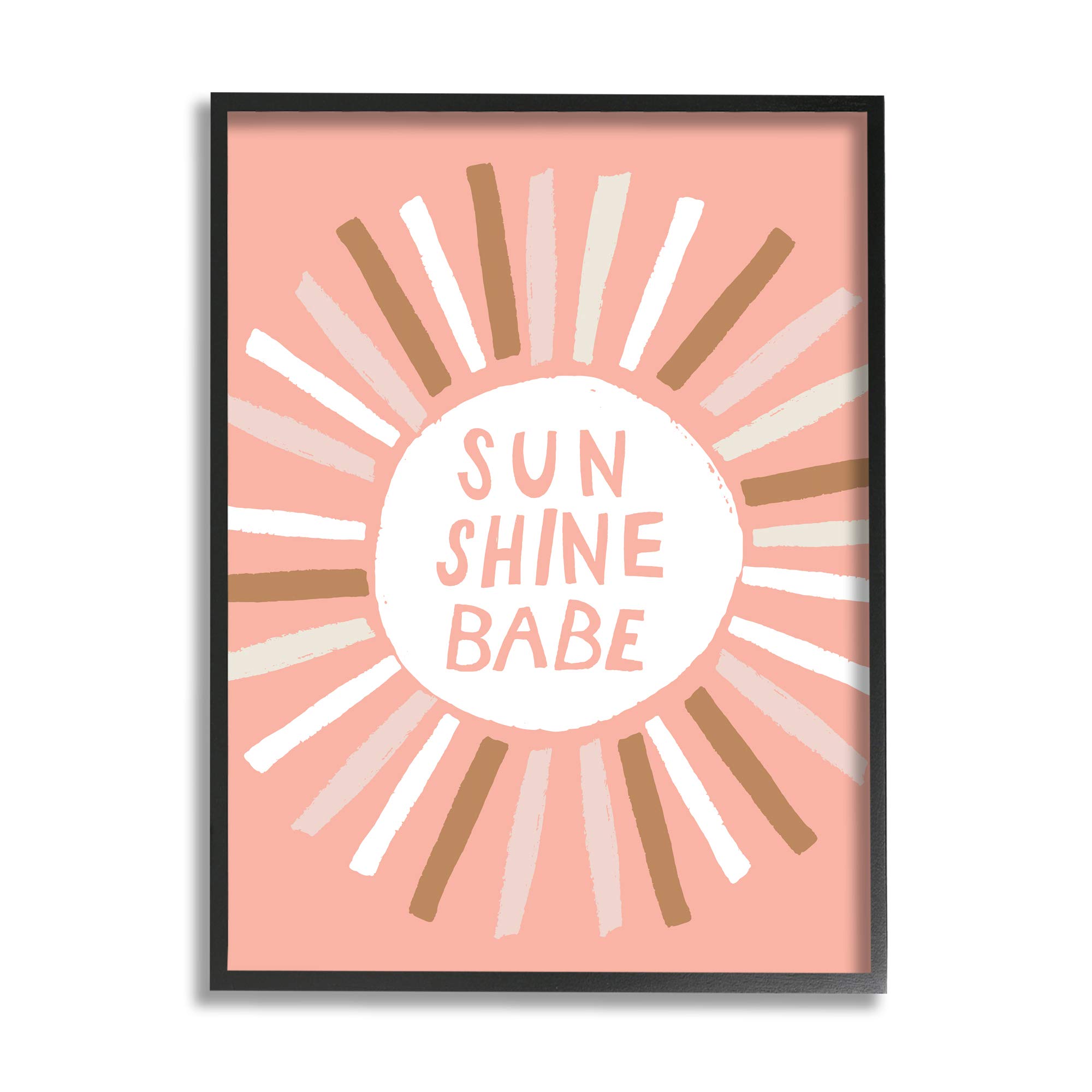 Stupell Industries Shine Babe Phrase Pastel Sun Rays, Designed by Jess Bruggink Black Framed Wall Art, 16 x 20, White