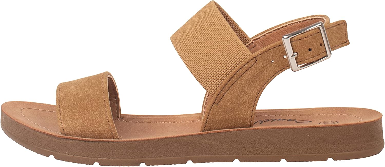 Girls Sandals Casual Open Toe Single Band with Elastic Ankle Strap Buckle Fashion Slide Flats RAIN-2