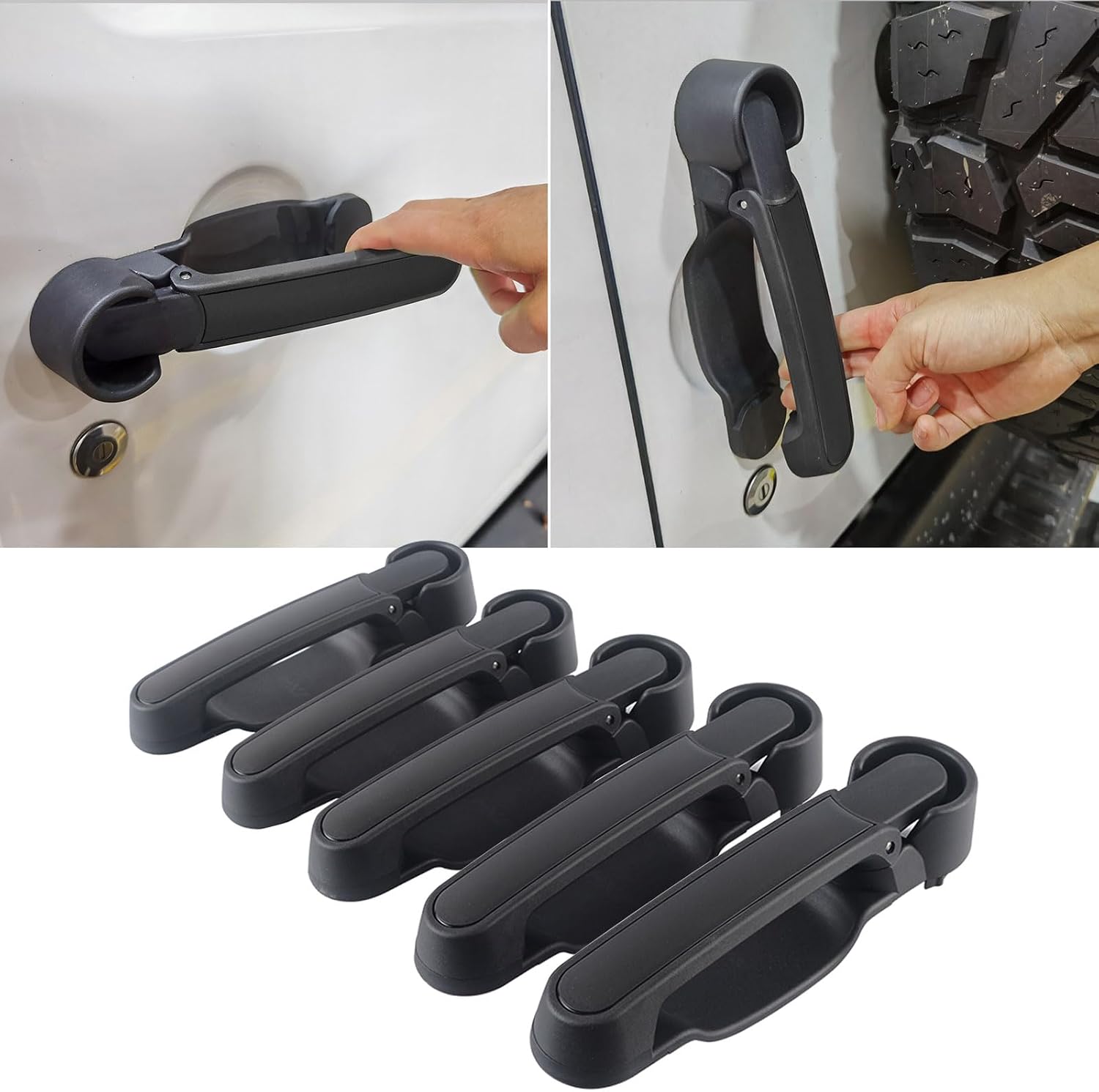 MAIKER Button Release Door Handles Kit & Tailgate Handle Compatible with 2007-2018 Jeep Wrangler JK JKU 4 Door 5PCS