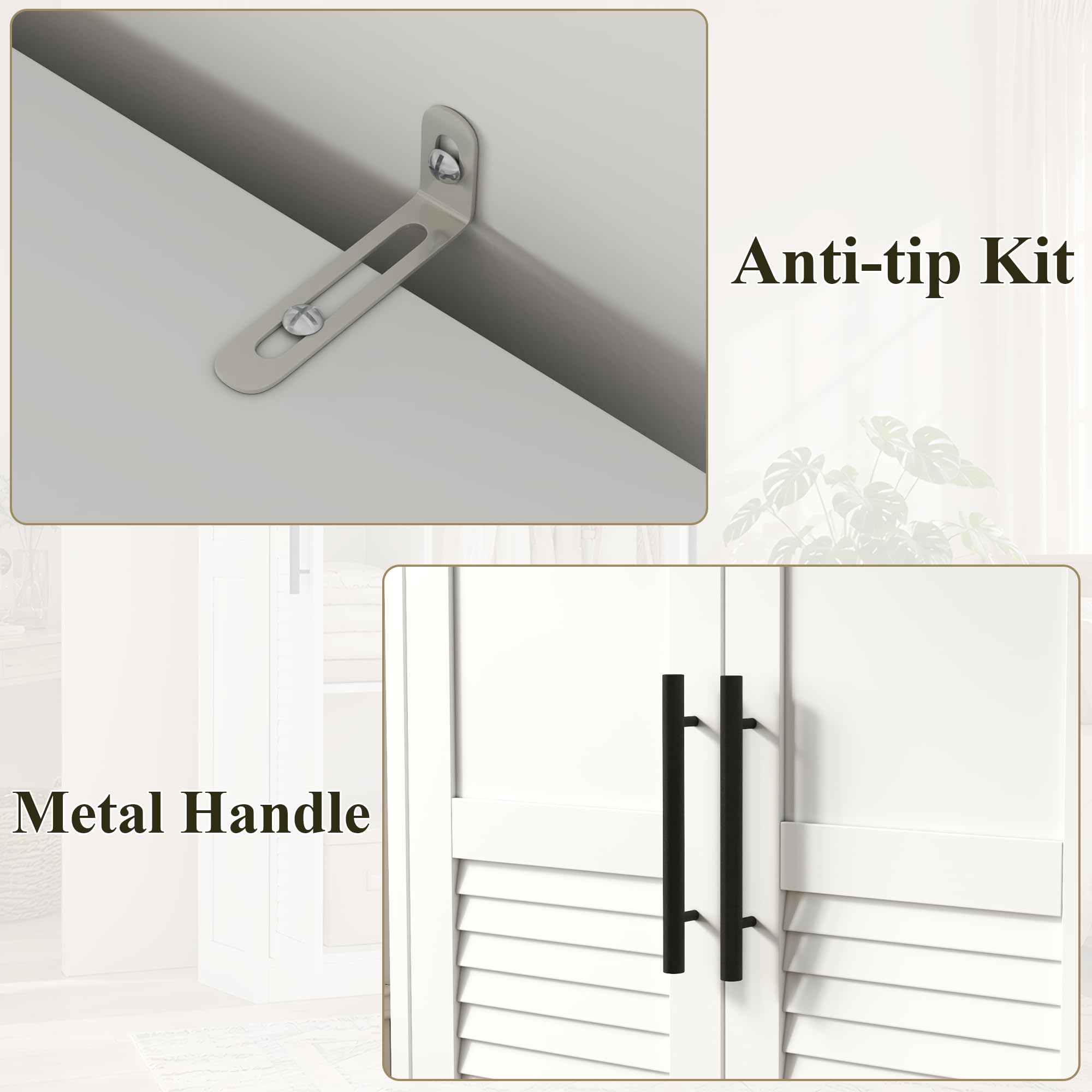 Besenschrank 60 cm breit, Putzschrank mit Lamellentüren, 4 Haken & Stange