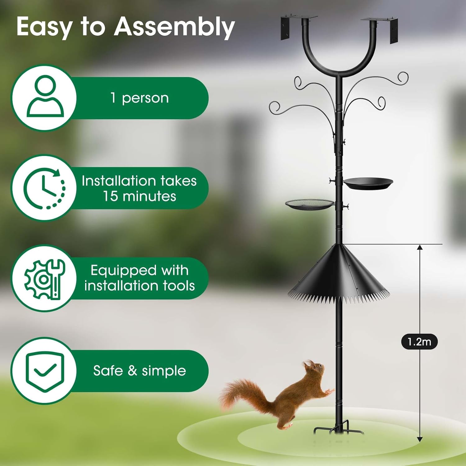 U Shape Bird House Pole,108in Squirrel Proof Bird Feeder Pole with 2 Platform and 4 Hooks,Supports Installation of 4 Birdhouses,Height Adjustable for Outdoor Garden Attracting Wild Birds