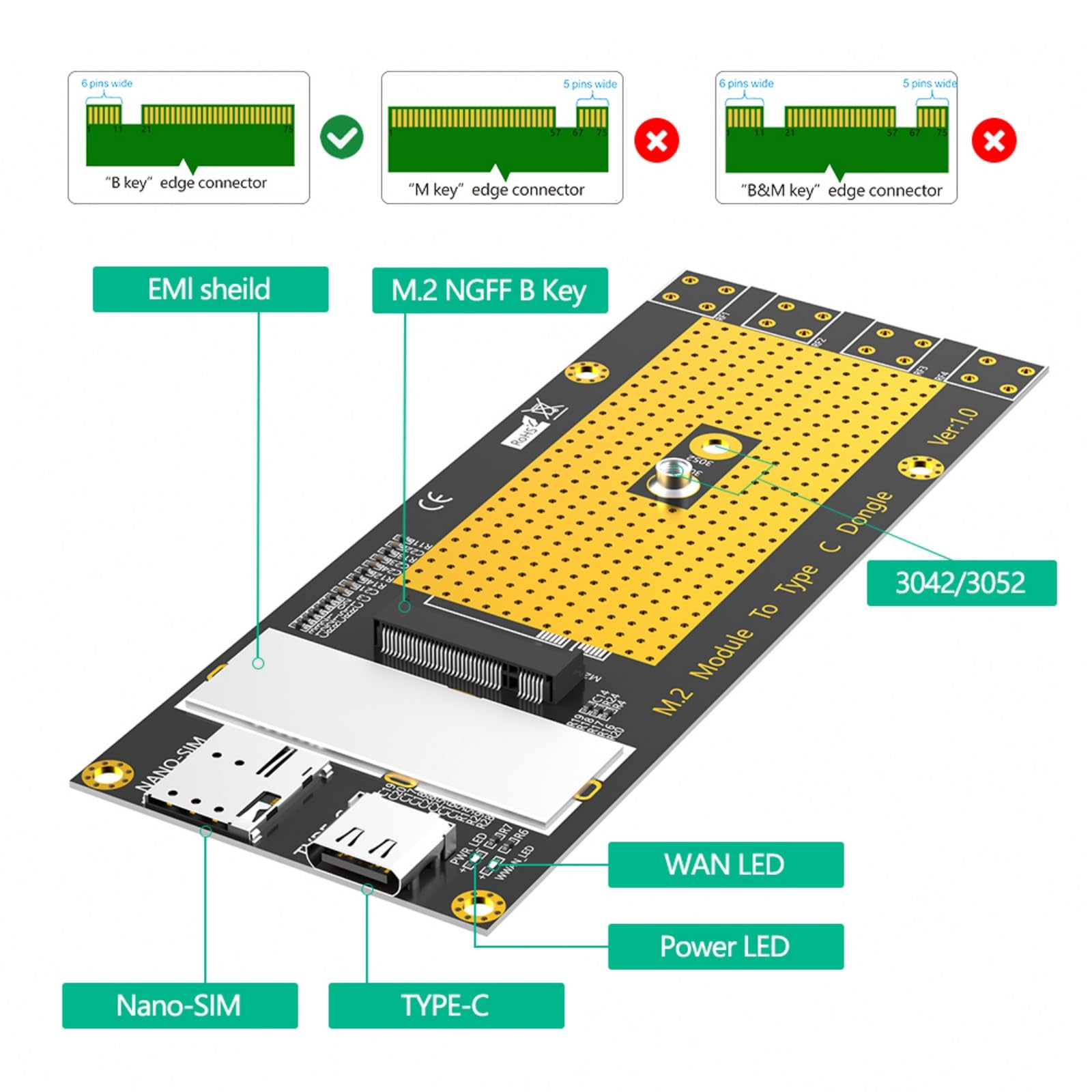 Modulo Slot B a Tipo C Adattatore Scheda Riser Slot Tipo C Adattatore per RM500Q RM500U GM800 SIM8200 Scheda di Connessione Laptop