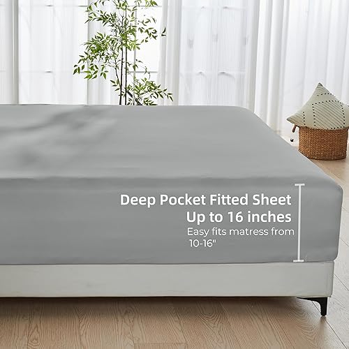 Miniatura 6 de GOKOTTA Sábana Ajustable Únicamente - Sábana Ajustable de Rayón de Bambú con Bolsillo de 16 Pulgadas, Sábana Inferior Súper Suave y Refrescante con