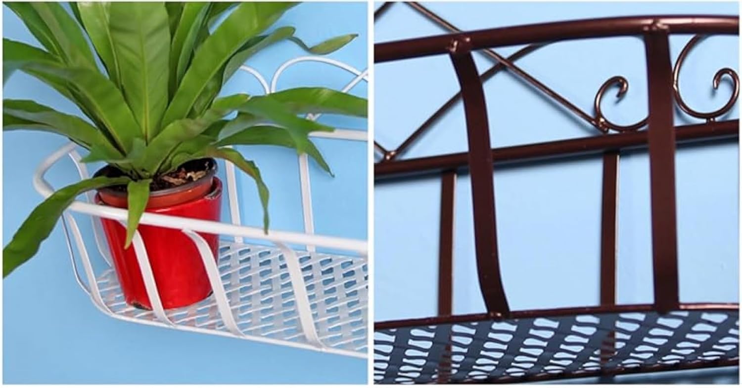 GEBYUI錬鉄製ハンギングバスケット プラントラック付き 壁掛け・吊り下げ両用 フラワーポットラック ワイヤー手すりにも対応 ホー