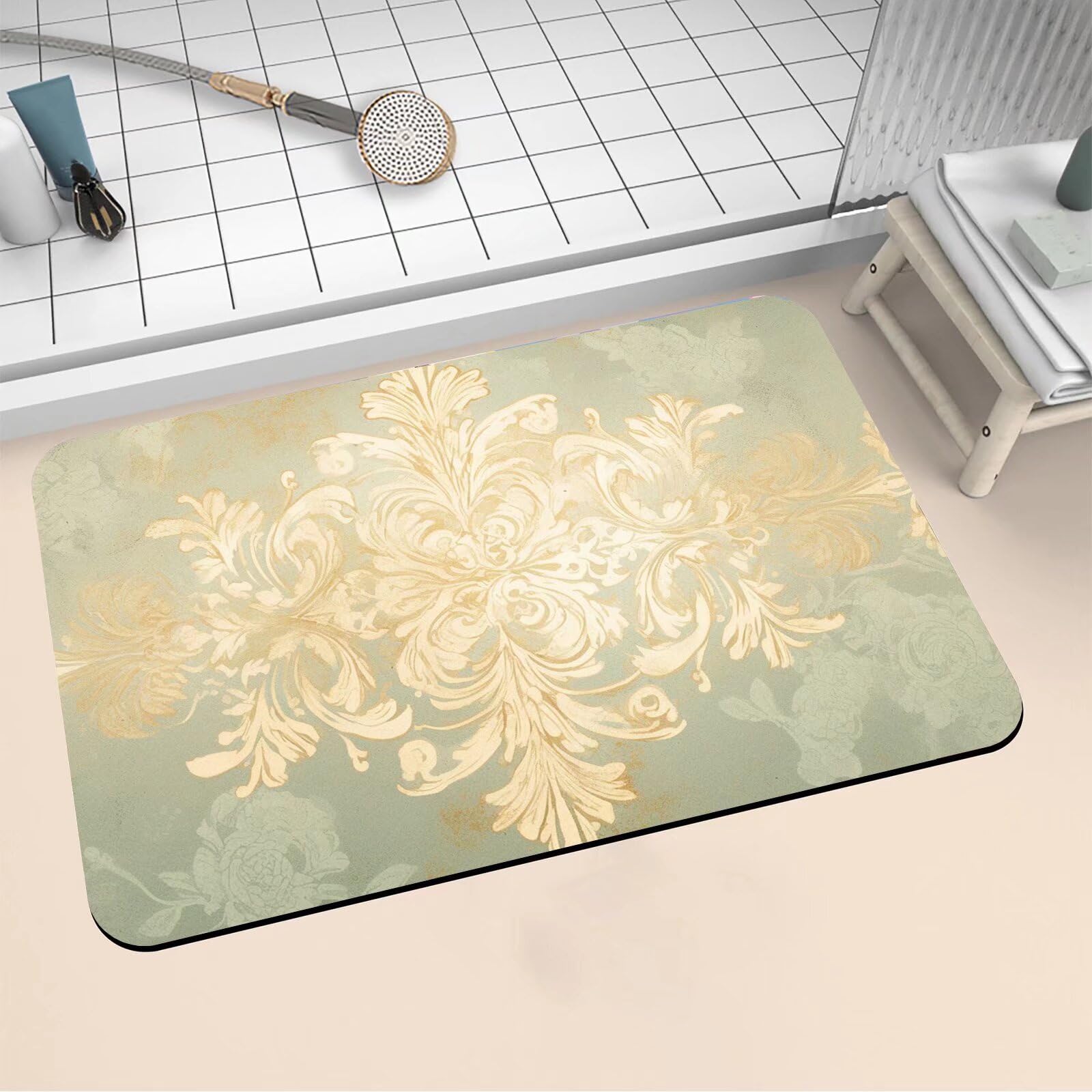 Alfombrilla ducha suave de diatomita beige 40x60cm para un baño moderno y suelo siempre seco