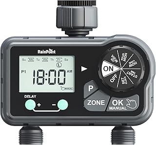 RAINPOINT Sprinkler Timer, Programmable Water Timer for Garden Hose, Hose Timer with Rain Delay & Manual Watering, Irrigation Timer for Yard, 2 Outlet