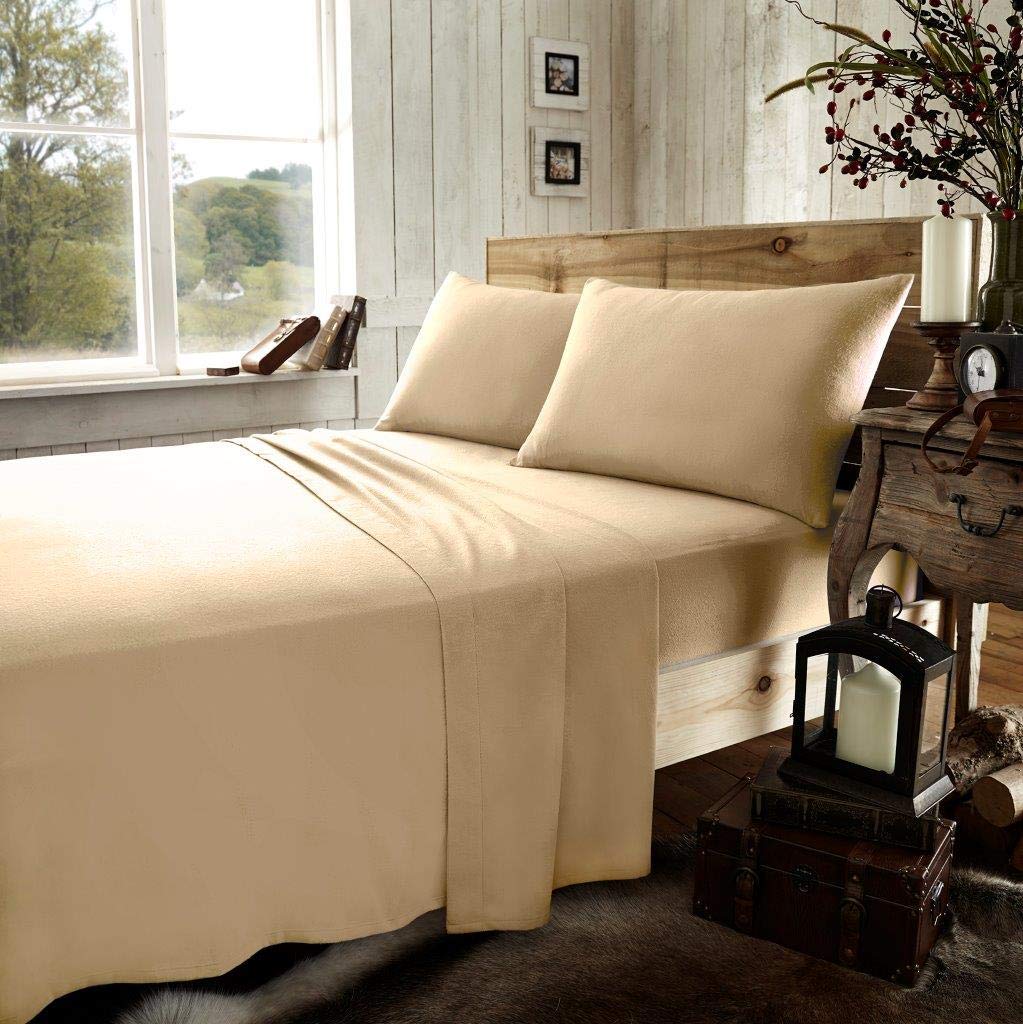 Luxury Thermal Flannelette Fitted Bed Sheet – 100% Brushed Cotton - Super Soft, Warm & Cosy Fitted Sheets - 25cm Deep Fit Mattress Cover - Breathable & Durable (Latte, Single)