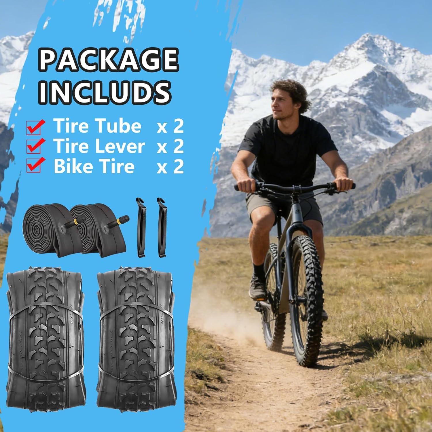 SIMEIQI 2 Pack 16"/18"/20"/26"x1.95" Bike Tires and Tubes AV 32MM Compatible with 16"/18"/20"/26"x1.75"/1.95" Replacement Bike Tires for Mountain Trail Hybrid Bicycles