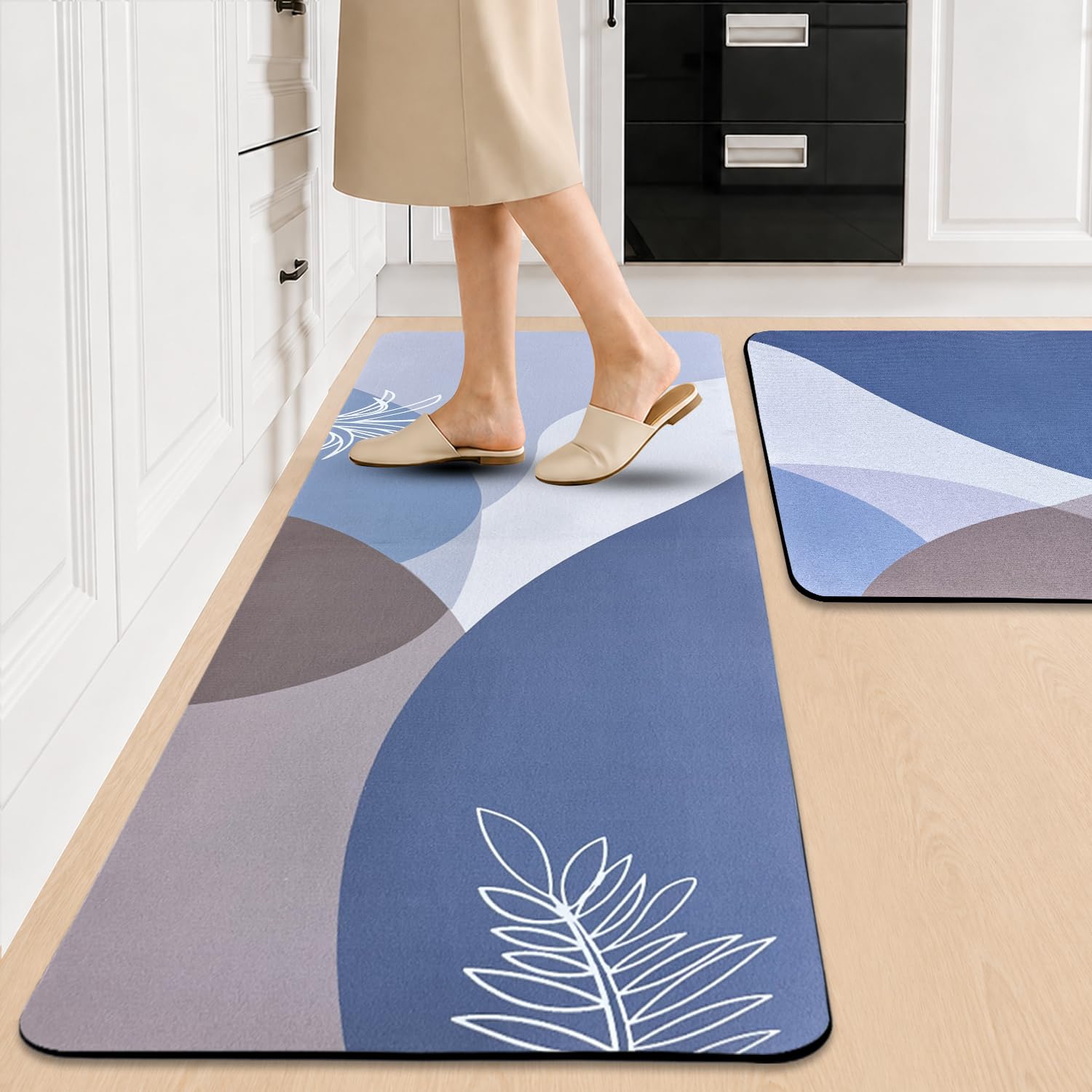 SITTELLA Rubber 2 Kitchen Mats Set, Anti-Skid Kitchen Mats, Water Absorbent Rug, Carpets, Floor Mat for Home and Kitchen (120x40cm & 40x60cm) Leaf, Rectangular