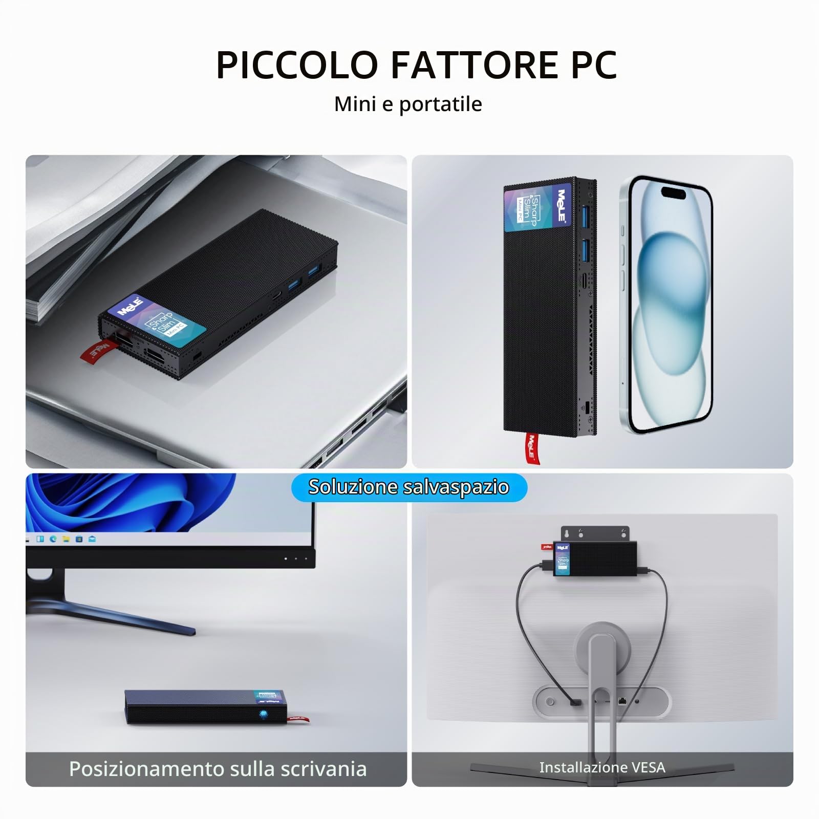 Mele PCG02 Pro Fanless Mini PC Stick N100 8GB 256GB piccolo desktop | fino a 3,4 GHz, doppio display HDMI 4K, 2.4G/5G WiFi, VESA, stabilità 24 ore su 24, accensione automatica, Wake-on-LAN