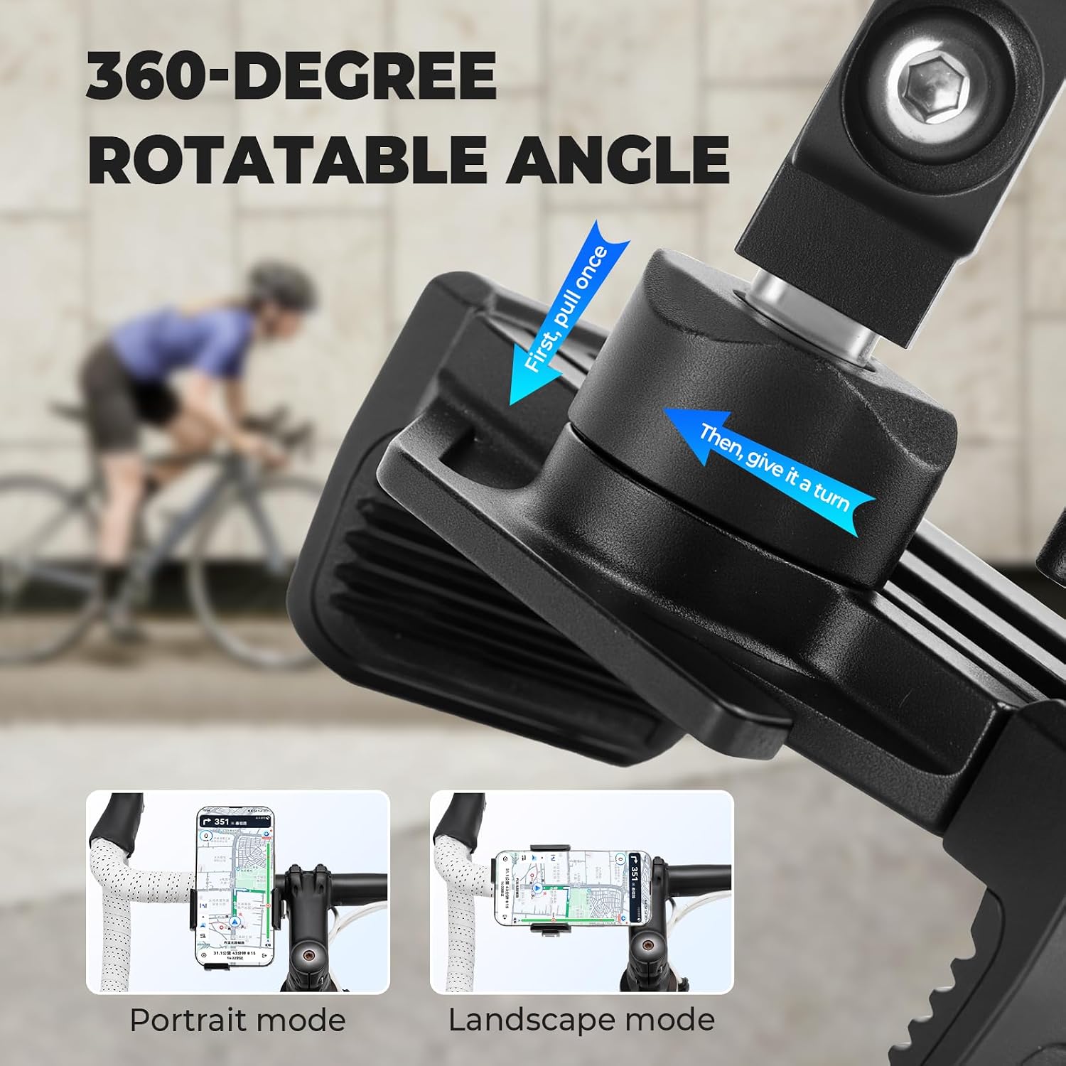 ROCKBROS Bike Phone Holder, Quick Release Aluminum Alloy Bike Phone Mount, 360 Rotatable, Universal Bicycle Mount for 4.5''-7.2'' Phones