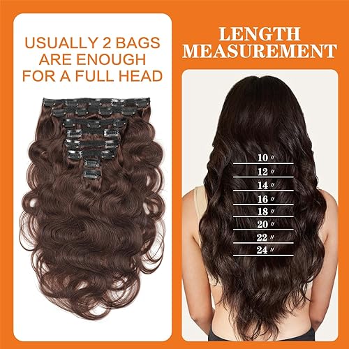 Vista 5 de Clip in Hair Extensions Real Human Hair Extensions Clip Ins 120g Grade Body Wave 8Pcs 100% 10A Brazilian Remy Hair Extensions 12 Inch