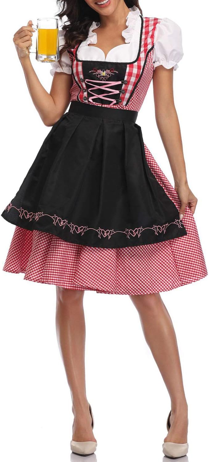 Women's German Oktoberfest Costume Adult Dirndl Traditional Bavarian Beer Carnival Fraulein Cosplay Maid Dress Outfit