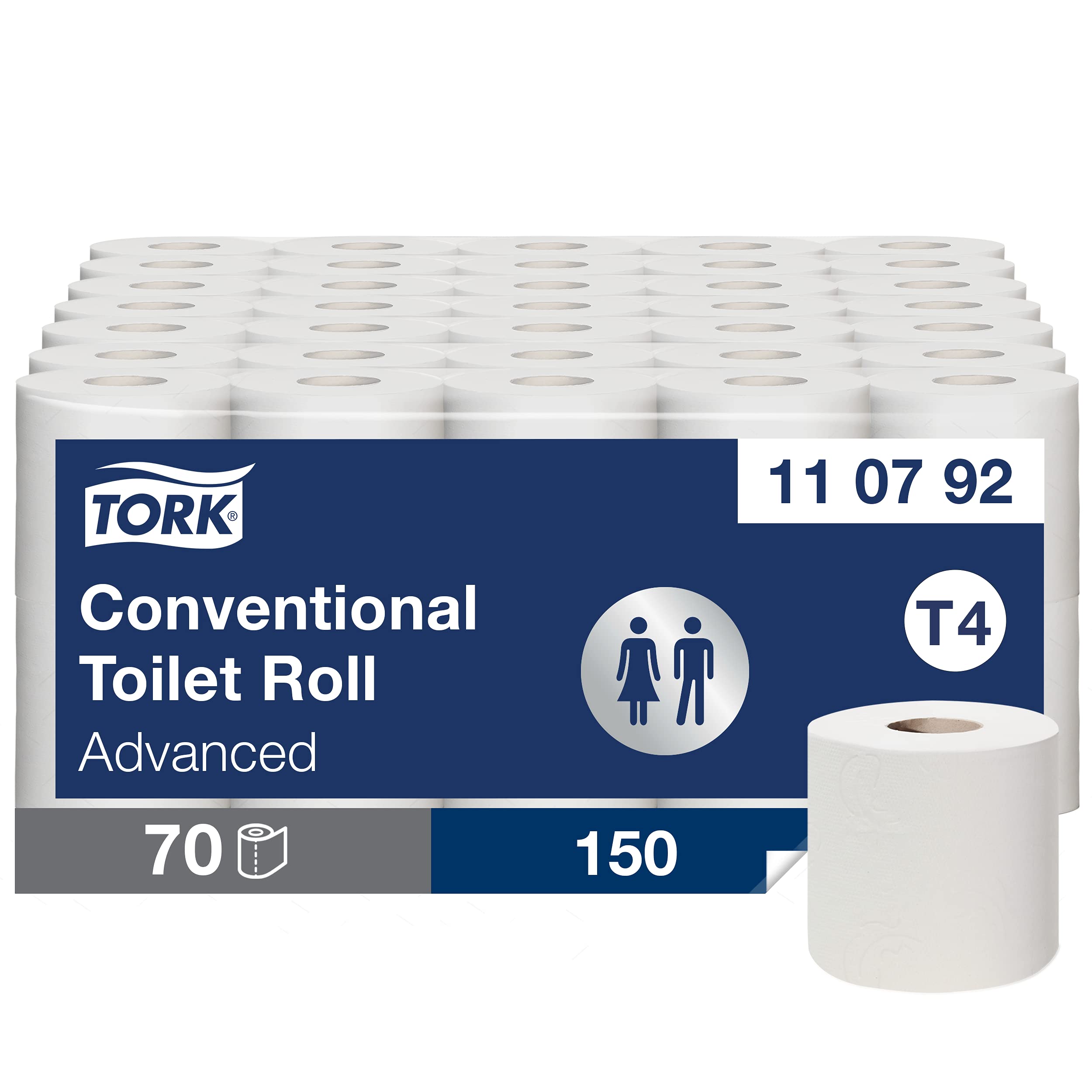 Tork weiches Kleinrollen Toilettenpapier Weiß T4, Advanced, 3-lagig, 70 × 150 Blätter, 110792