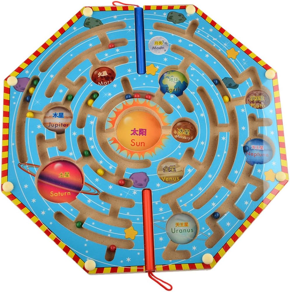 Finer Shop Magnets Puzzle Maze Kids Wooden Toy Nine Planets Magnetic Labyrinth Educational Fun Games for Children