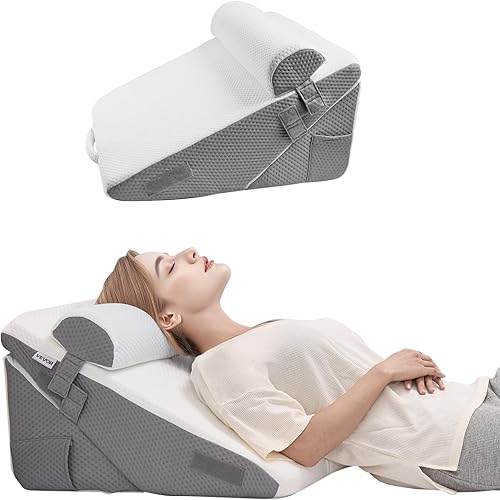 VEVOR Almohada de cuña de cama para dormir, juego de cuña ortopédica ajustable de 3 piezas, con funda jacquard lavable y soporte de espuma, almohada