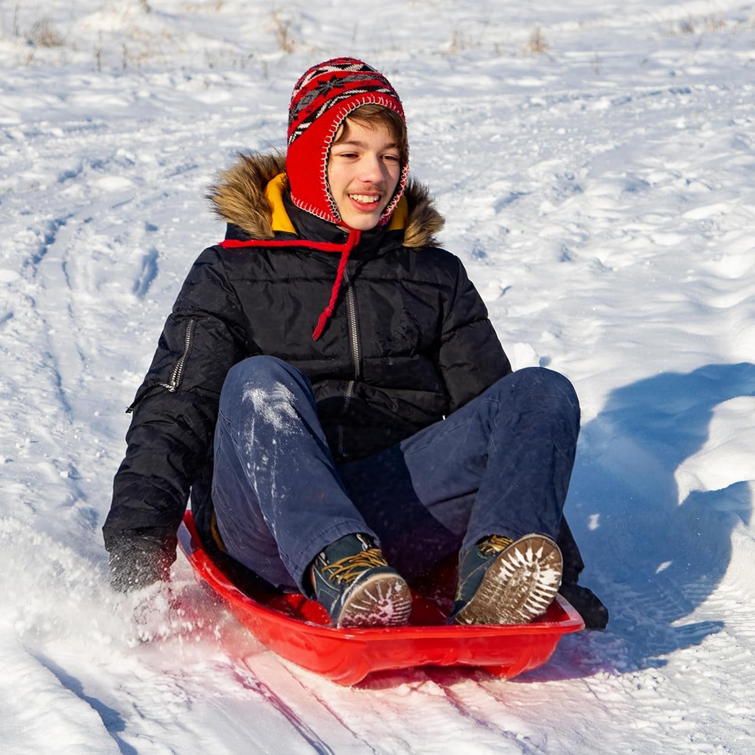 3 Pcs Plastic Snow Sleds 35 Inch for Flexible Adults Winter Cold-Resistant Toboggan Sled Board with Pull Rope Handles for Downhill Sledding Sleigh Sand Board Sleigh Winter Skiing Outdoor