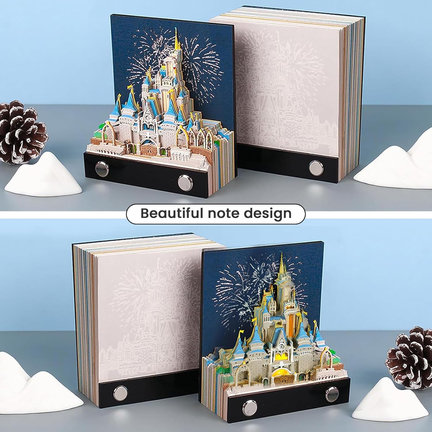 Time Piece Calendar 2026, 3D Sticky Notes 2026, Magic Castle with Weekly Calendar & LED Lights, 3D Memo Pad Art Sticky Notes, Gift for Christmas Housewarming Desktop Decoration