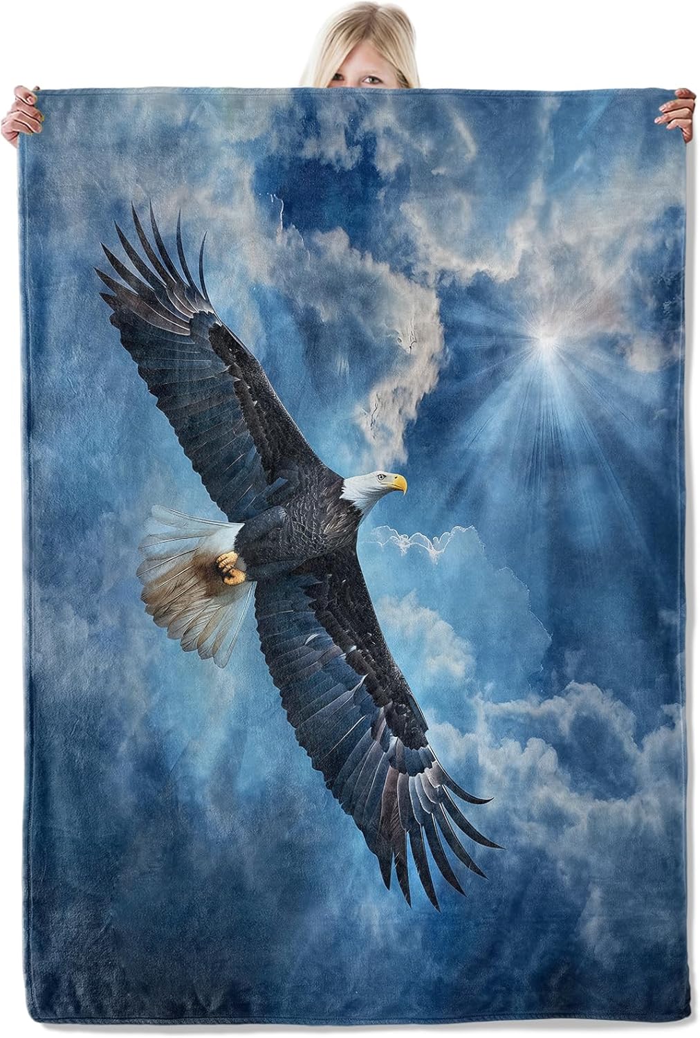 American Bald Eagle Flannel Blanket 60x80in,Patriotic Throw with Flying Eagle & USA Flag Design,Gifts Soft Lightweight Blankets for Veterans,Men,Military and 4th of July Decor
