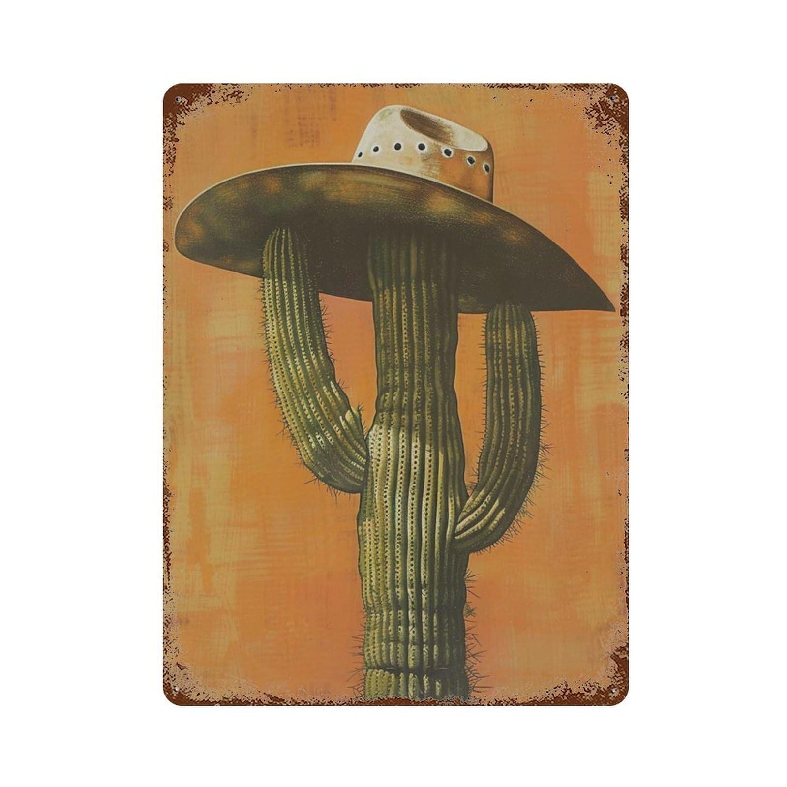 xiaoxiaoshen Cowboy Cactus Funny Western Bold Desert with Hat Quirky Southwestern Wall Decor Art Metal Tin Poster Modern Home Decor Art Home Bar Shop Decorations Vintage Sign 40x30cm