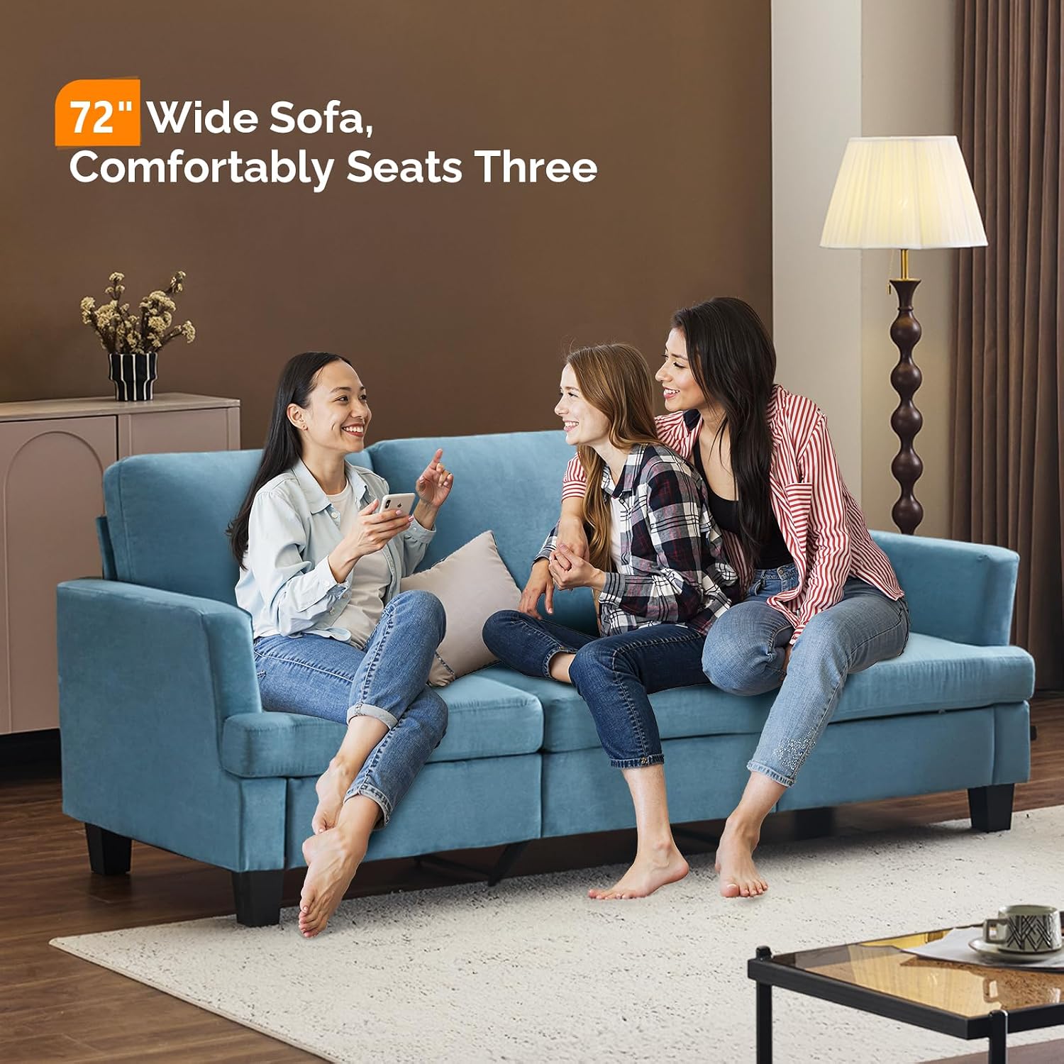 VINGLI Blue 83" Modern 3-Seater Faux Suede Sofa for Small Spaces