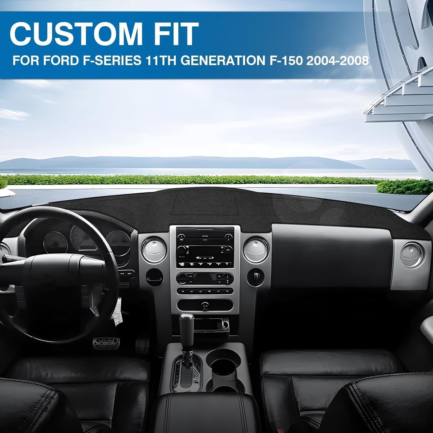 KUST Black Dash Cover for Ford F-150 2004-2006 2007 2008(XL, STX, XLT, FX4, Lariat) Left Hand Driving Polyester Dashboard Cover Non-Slip Interior Accessories for F150 Sunshade No Glare