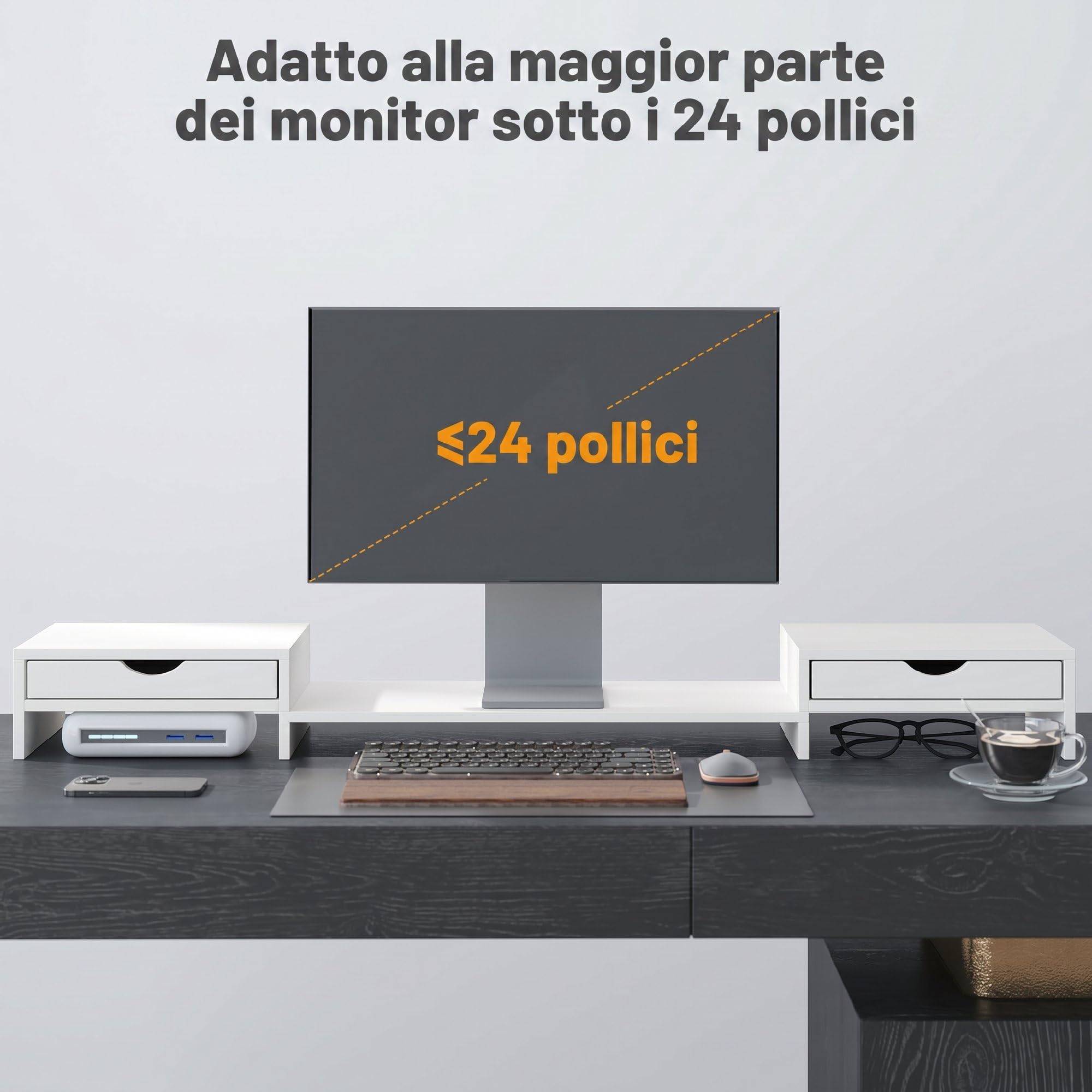 HOMCOM Supporto per Monitor da Scrivania Regolabile 60-116x22x12 cm Bianco