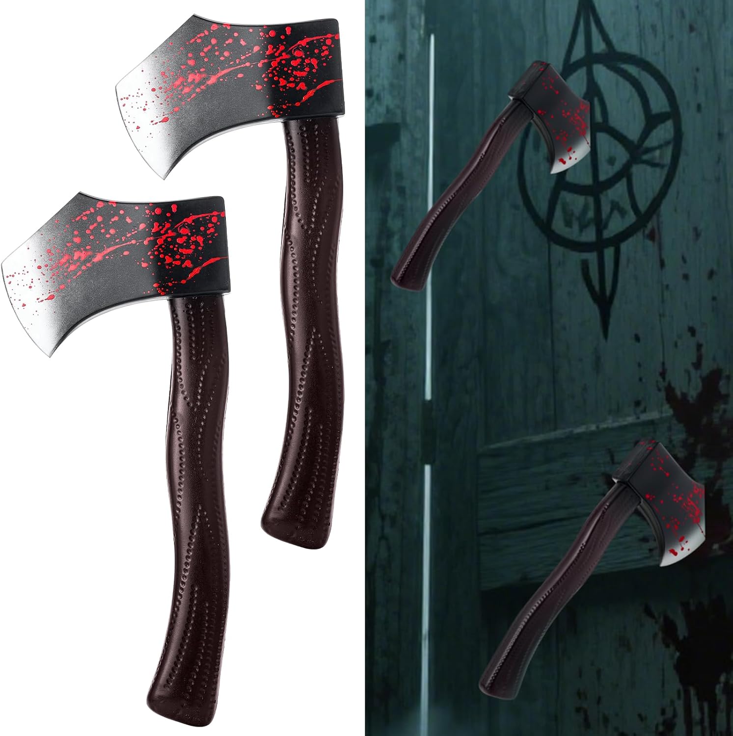 Arrowbash 2 Pcs Halloween Bloody Foam Axe for Wall Creepy Axe Through Door Decor Horrible Fake Weapon Toy for Halloween Wall Door Ornaments
