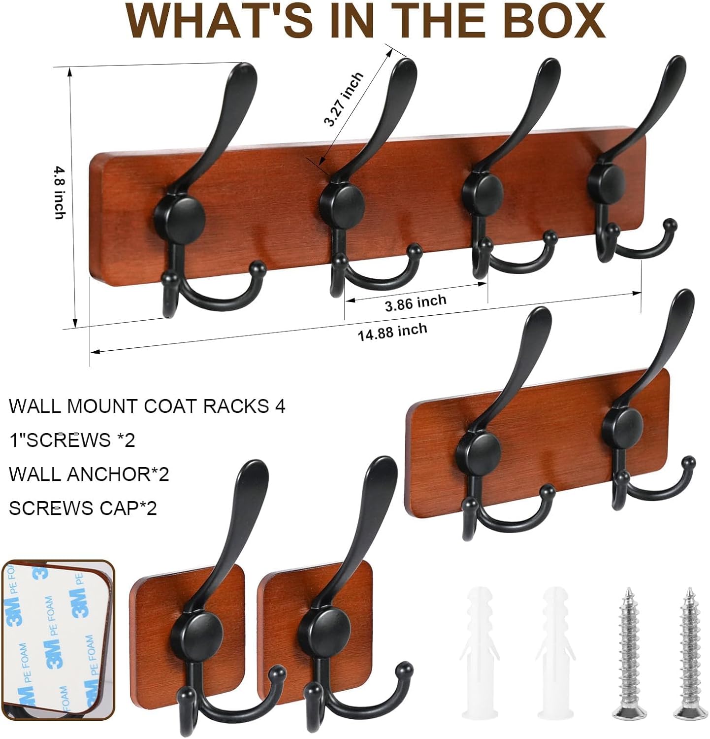 evory Rustic Coat Rack Wall Mount, 10 Hooks, 18.88'' Long, Solid Wood,Brown