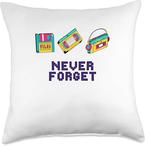 Never Forget Funny Old School VHS Floppy Disc Music Retro Throw Pillow