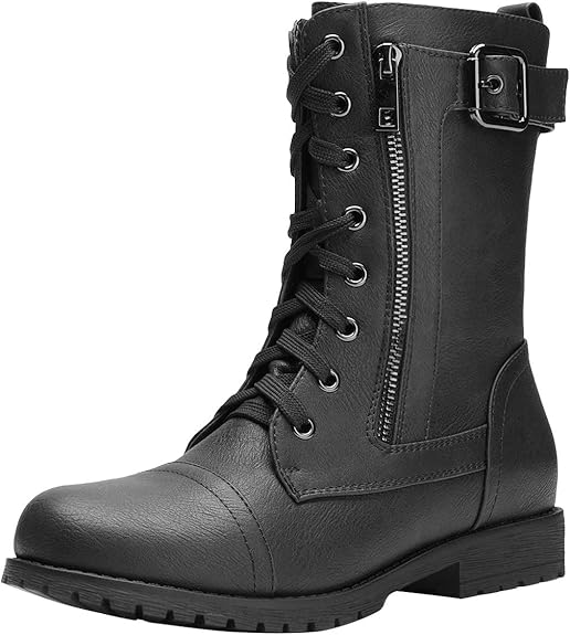 DREAM PAIRS Women's Ankle Bootie Winter Lace up Mid Calf Military Combat Boots