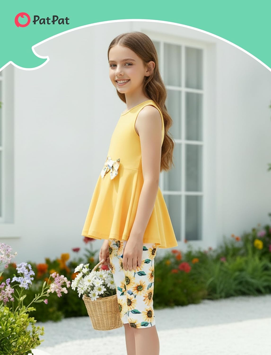 PATPAT Girls Summer 2 Piece Outfits 4-12Y Butterfly Bow Sleeveless Tunic Tops and Floral Print Shorts Cute Clothes - Image 3