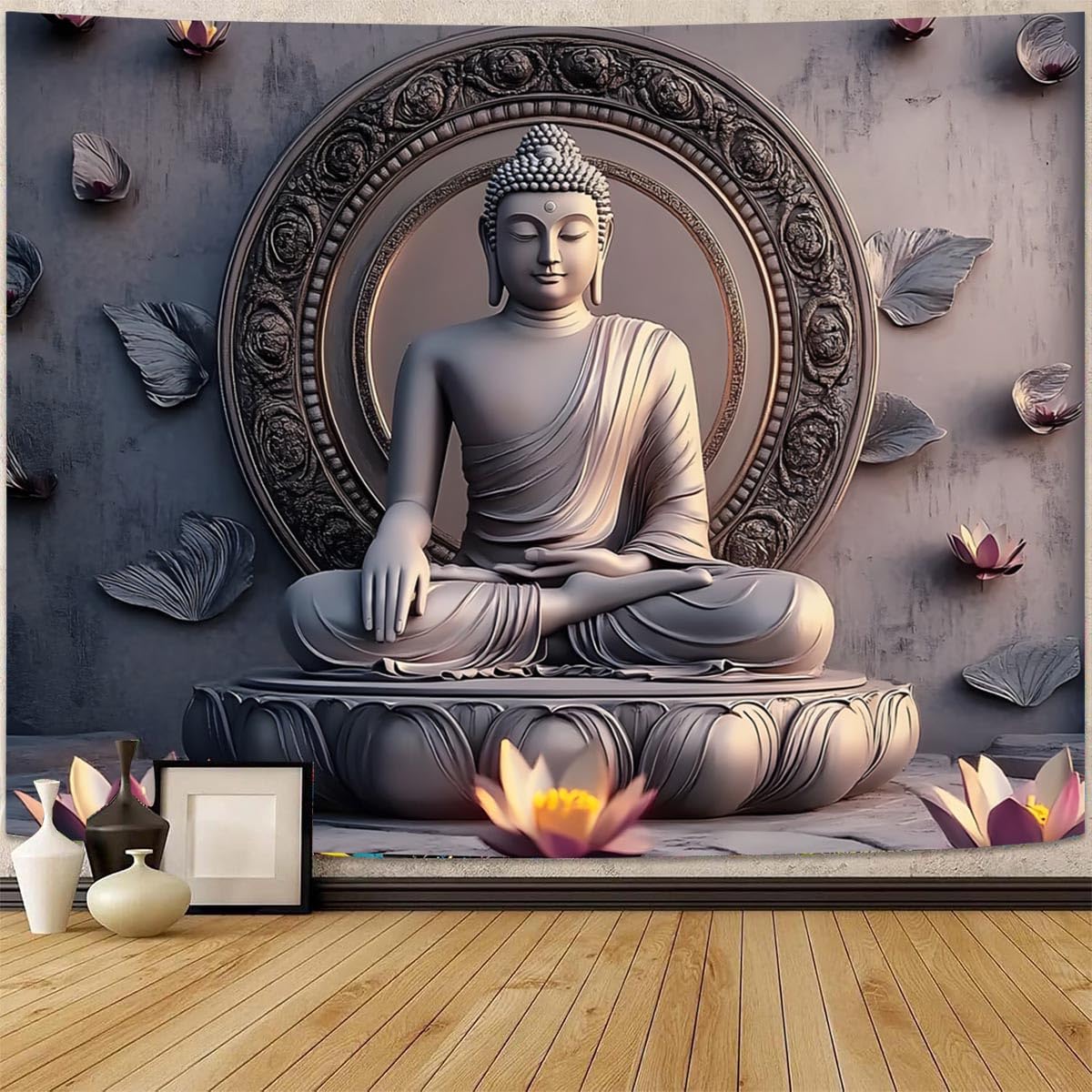 FENDROM Vintage Sitting Buddha Tapestry Wall Hanging Buddhist Statue Tapestries Lotus Meditation Wall Decor Psychedelic Indian Zen Art for Bedroom Living Room Home Decor — image 1