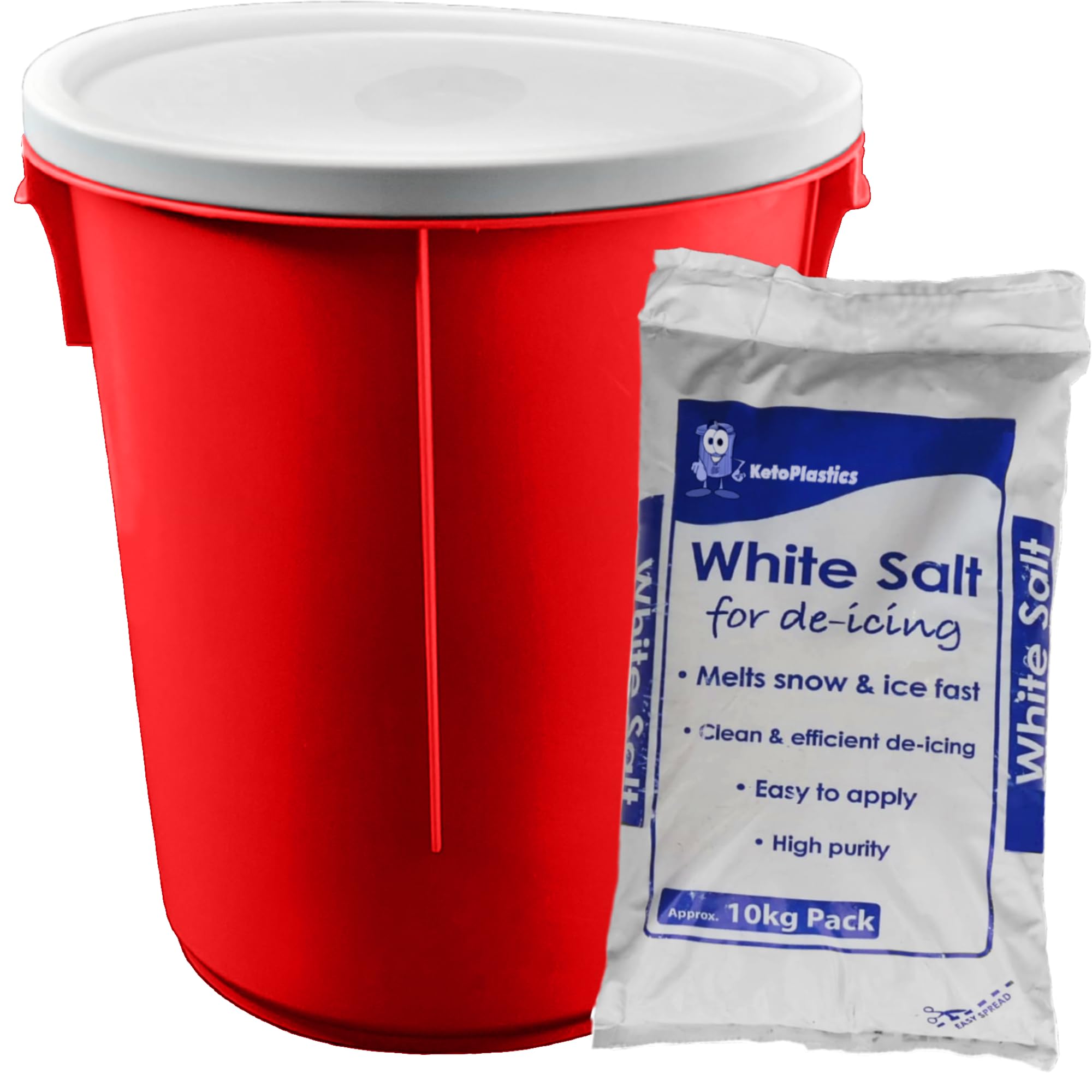 KetoPlastics 25L RED GRIT BIN with 10KG White Rock Salt GRIT ICE Snow