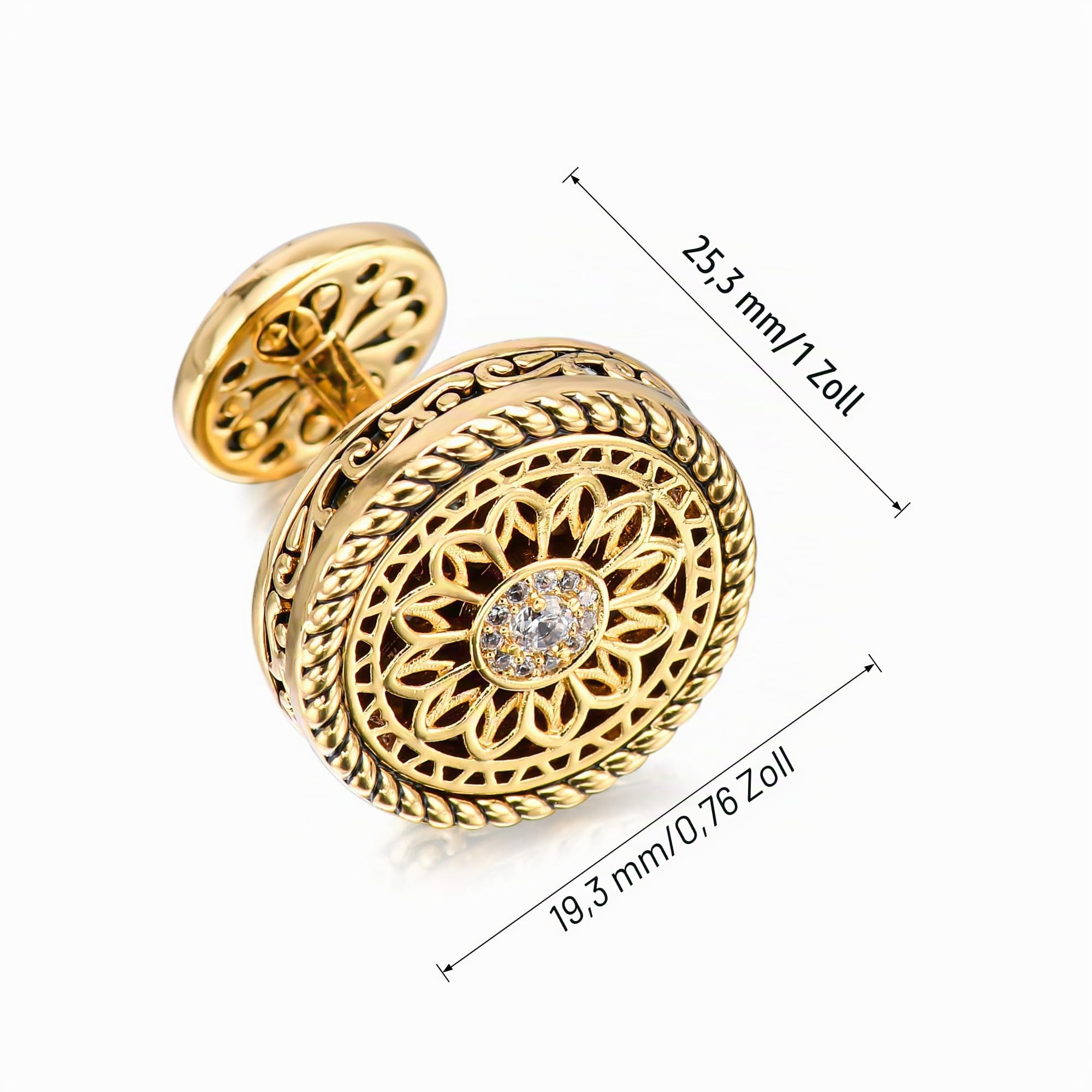 18K Gold und Platin plattiert Manschettenknöpfe für Männer - Vintage Floral Celtic Knot Design mit Strass Diamant in der Mitte