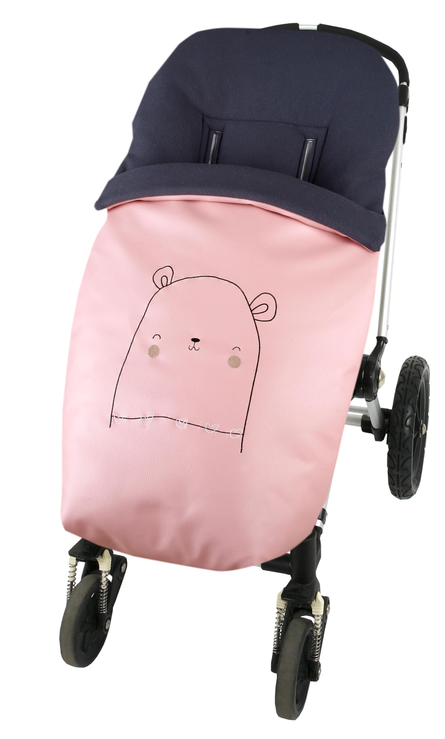 Saco Silla Universal CITYBEBE de Polipiel Rosa Empolvado con Bordado de Osita, Interior en Tejido Polar, con Cremalleras Laterales.