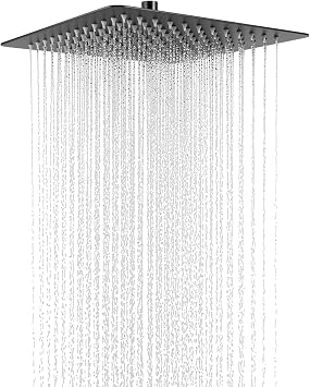 Rain Shower Head Rain Shower 12 Inches Black Square Rain Shower Head 30 x 30 cm Large Detection Range Stainless Steel Shower Head Adjustable Angle Ceiling or Wall Mount