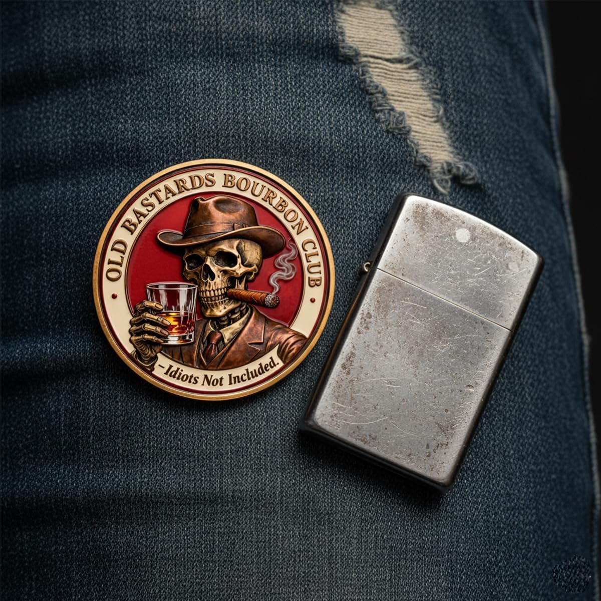 Old Bastards Bourbon Club Collectible Coin,Bourbon Fixes Almost Everything—Idiots Not Included Challenge Coin,Whiskey Skull Commemorative Coin for Whiskey Lover, Bar Décor (10PCS)