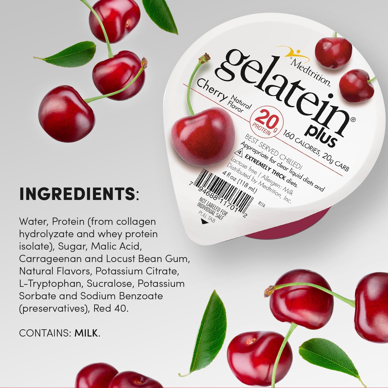 Gelatein Plus Cherry: 20 grams of protein. Ideal for clear liquid diets, swallowing difficulties, dialysis and oncology. Great pre or post-workout snack. (12 pack) - Image 3