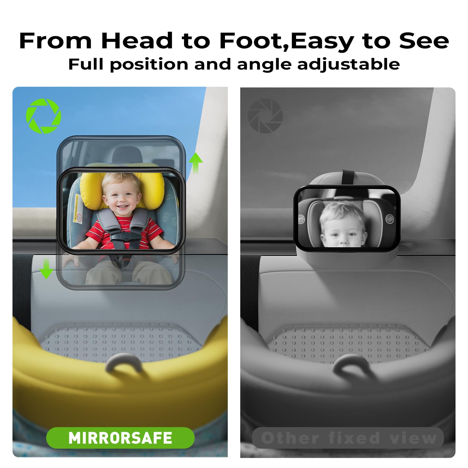 Fixed Headrest Baby Car Mirror Fit Tesla Car Back Seat, Safety Rear Facing Mirror, 100% Shatterproof & Shake-Proof - Image 4