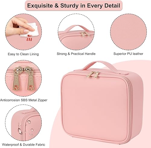 Miniatura 7 de Relavel Bolsa de maquillaje de viaje con espejo LED, bolsa organizadora de cosméticos, estuche de maquillaje con espejo iluminado, 3 luces de color,